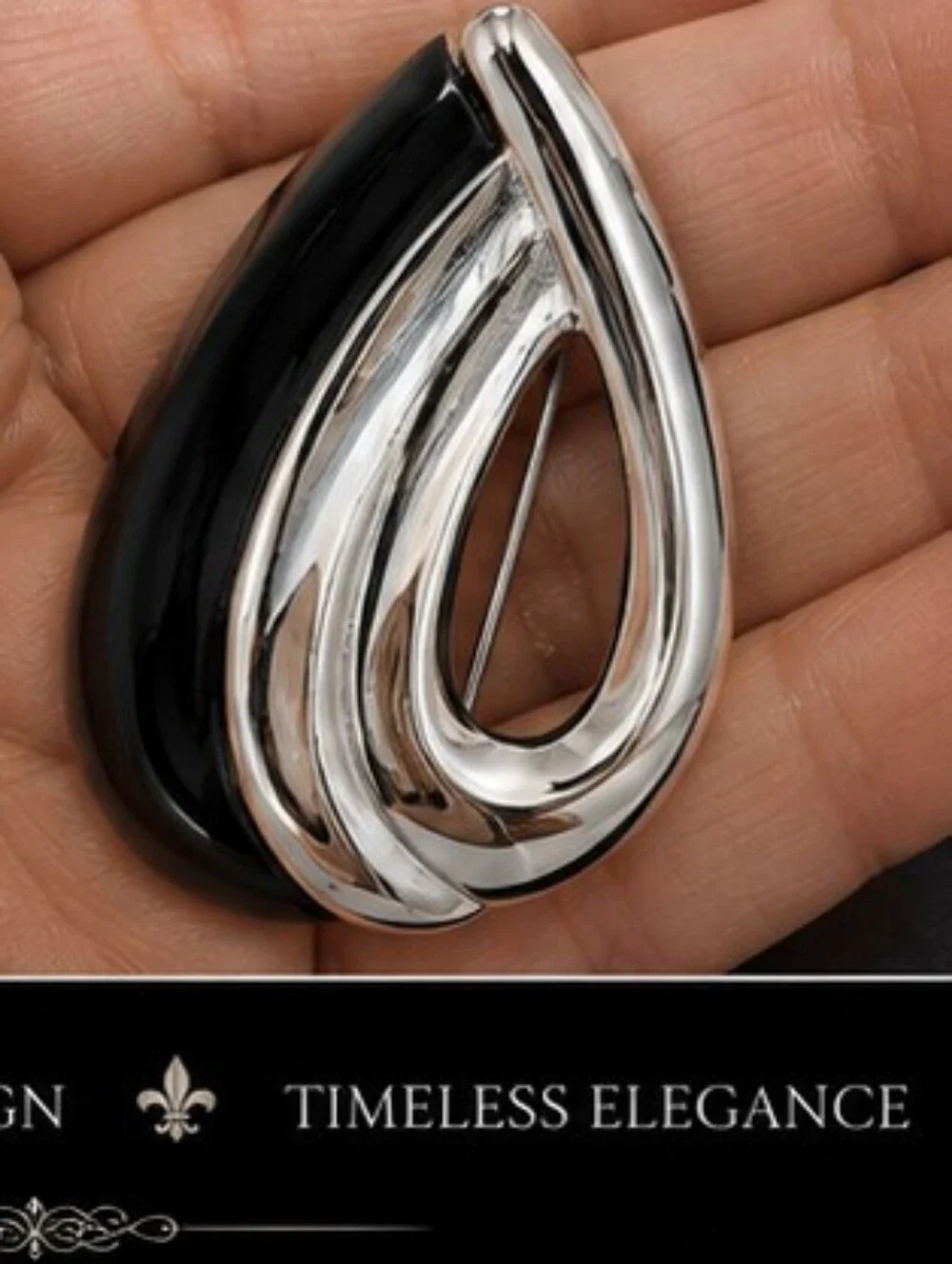 Vintage Signed Napier Silver Tone Modernist Teardrop Brooch Large Abstract Style